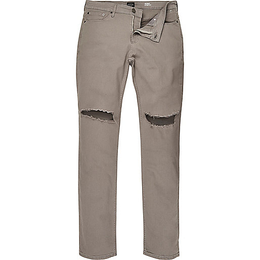 river island boucher,jacques-vertuk Stores Cement grey ripped Sid skinny jeans men 293723