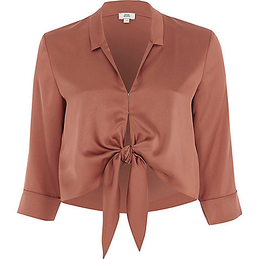 jacques-vertuk Copper satin tie front shirt 708798 women Tops Crop Tops / Bralets