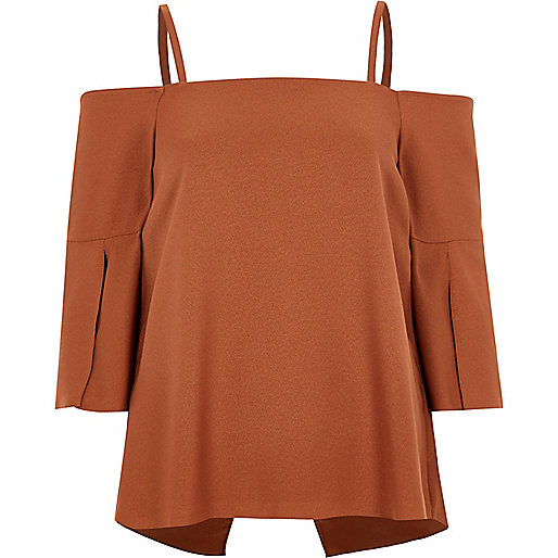 jacques-vertuk Copper split sleeve bardot top 709210 women Tops Bardot / Cold Shoulder Tops