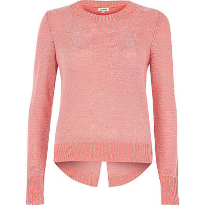 jacques-vertuk Coral pink metallic knit split back sweater 697765 women Knitwear