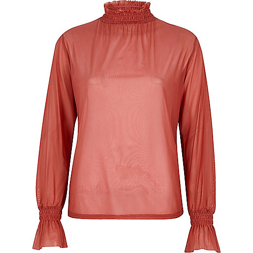 jacques-vertuk Coral shirred neck textured mesh top 698158 women RI Limited Edition