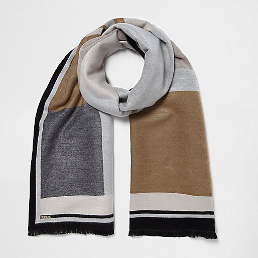 jacques-vertuk Cream and grey blocked blanket scarf 703435 women Accessories Scarves