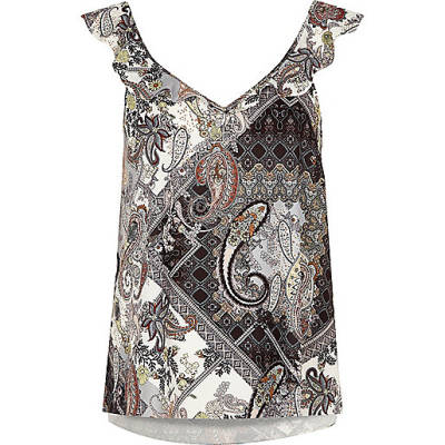 jacques-vertuk Cream and grey paisley print frill top 698318 women Tops