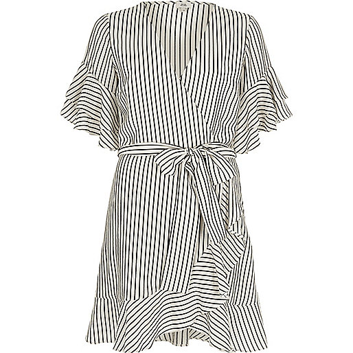 river island chukka,jacques-vertuk London Cream and navy stripe frill sleeve tea dress women 708237