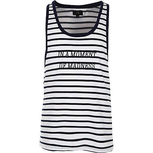 jacques-vertuk Cream and navy stripe slim fit velour tank 302654 men T-Shirts / Vests