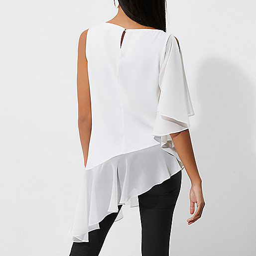 river island off the shoulder top,jacques-vertuk UK Sale Cream asymmetric frill hem top women 710693