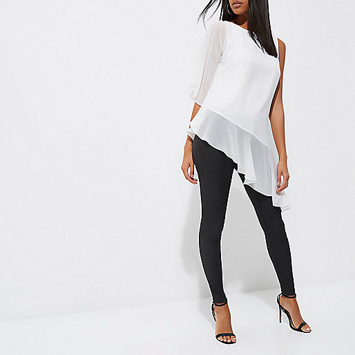 river island off the shoulder top,jacques-vertuk UK Sale Cream asymmetric frill hem top women 710693