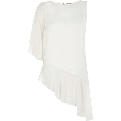 jacques-vertuk Cream asymmetric frill hem top 710693 women Tops Blouses