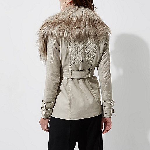 river island dress size,jacques-vertuk Store Sale Cream belted faux fur collar biker jacket Jackets Coats / Jackets women