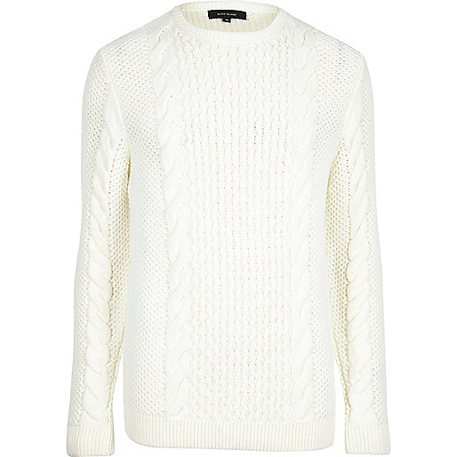 jacques-vertuk Cream cable knit crew neck sweater 300411 men Jumpers / Cardigans