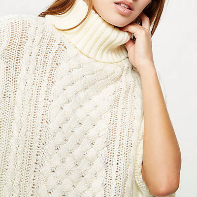 black coats women s river island,jacques-vertuk Outlet Cream cable knit short sleeve poncho women 692085