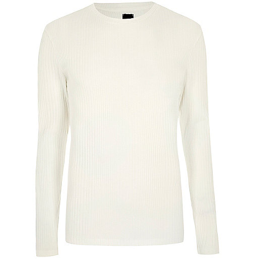 jacques-vertuk Cream chunky ribbed knit long sleeve top 304006 men T-Shirts / Vests Long Sleeve T-Shirts