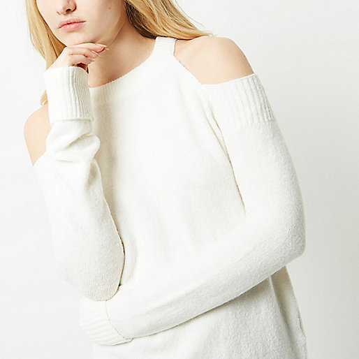 quilted bag river island,jacques-vertuk Online Cream cold shoulder knit sweater women 694686