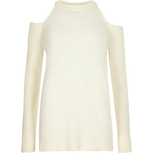 quilted bag river island,jacques-vertuk Online Cream cold shoulder knit sweater women 694686