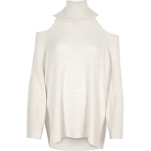 jacques-vertuk Cream cold shoulder roll neck sweater 705307 women Knitwear Jumpers