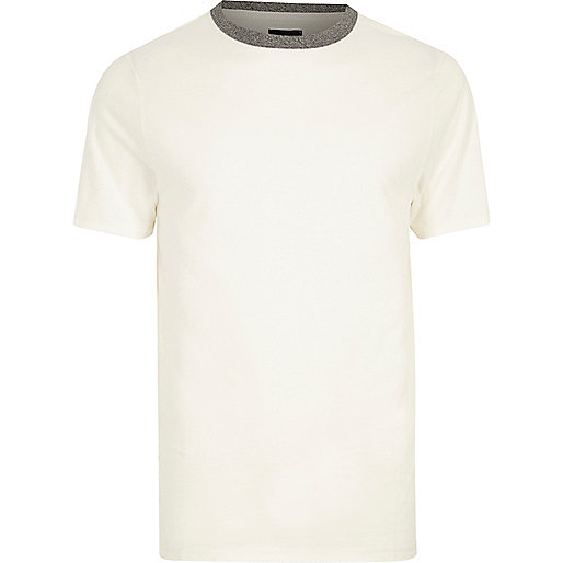 jacques-vertuk Cream contrast crew neck slim fit T-shirt 303644 men T-Shirts / Vests T-shirts