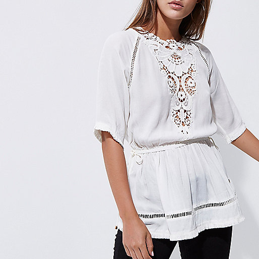 river island tops sale womens,jacques-vertuk Clothes For Women Cream crepe embroidered top Seasonal Offers Sale women