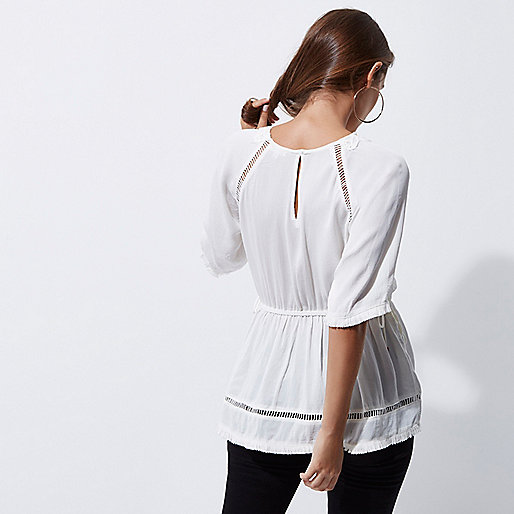 river island tops sale womens,jacques-vertuk Clothes For Women Cream crepe embroidered top Seasonal Offers Sale women