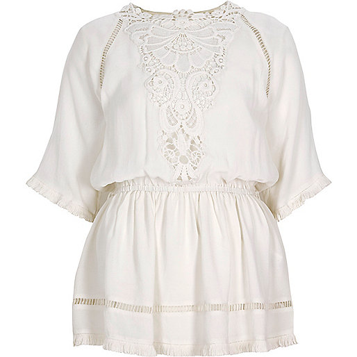 jacques-vertuk Cream crepe embroidered top 704639 women Seasonal Offers