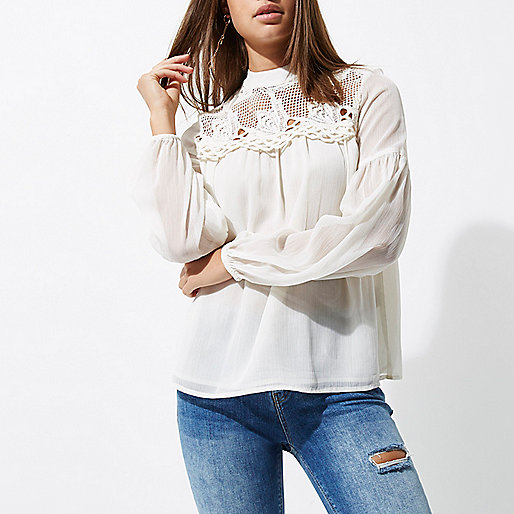 river island one for all,jacques-vertuk UK Cream cutwork bell sleeve blouse women 695940