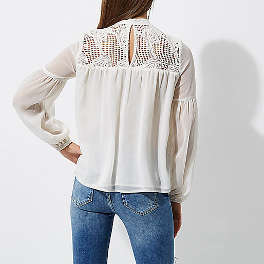 river island one for all,jacques-vertuk UK Cream cutwork bell sleeve blouse women 695940