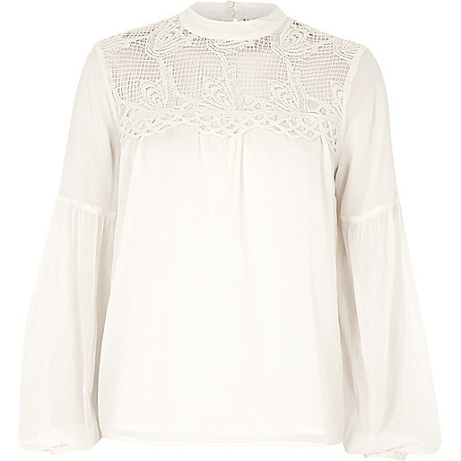 jacques-vertuk Cream cutwork bell sleeve blouse 695940 women Tops Blouses