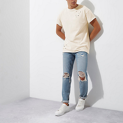 river island womens ripped jeans,jacques-vertuk Shop Cream distressed slouch T-shirt men 301739