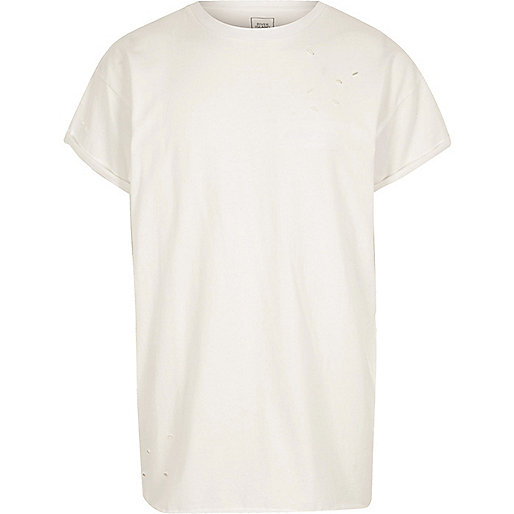 jacques-vertuk Cream distressed slouch T-shirt 301739 men T-Shirts / Vests T-shirts