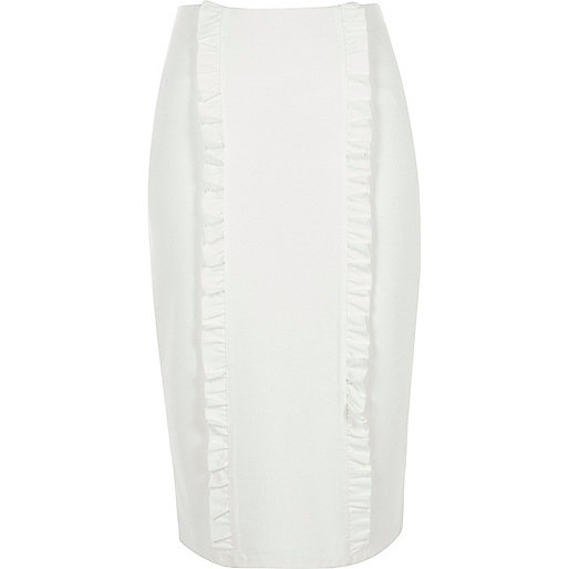 jacques-vertuk Cream double frill panel jersey pencil skirt 709668 women Skirts Midi Skirts