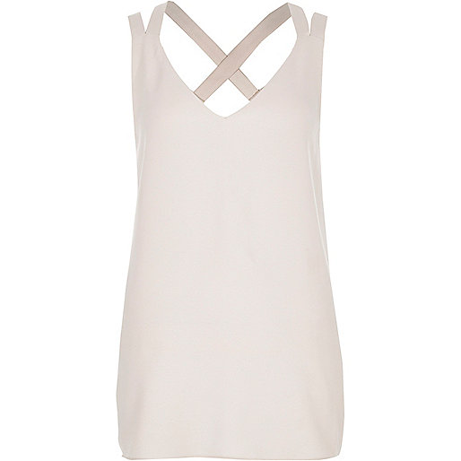 jacques-vertuk Cream double strap cross back tank 708339 women Tops Cami / Sleeveless Tops