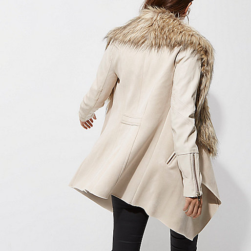 river island money purse,jacques-vertuk Outlet Cream faux fur trim fallaway coat women 702129