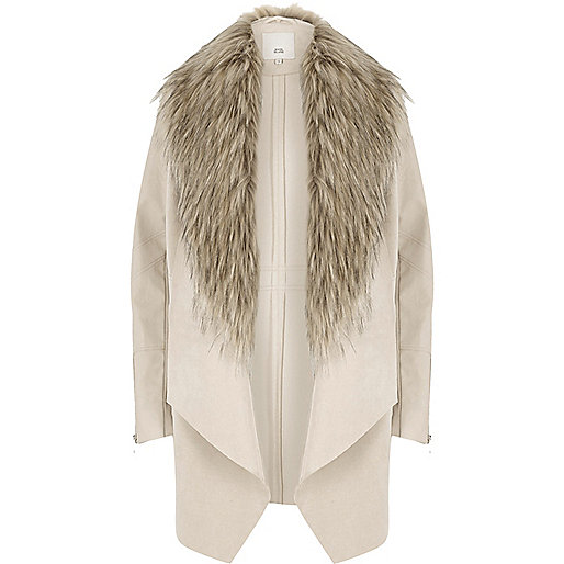 river island money purse,jacques-vertuk Outlet Cream faux fur trim fallaway coat women 702129