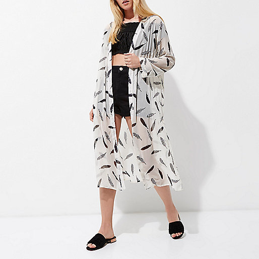 river island gold platform sandals,Shop Online At jacques-vertuk Cream feather print kimono Kimonos Tops women