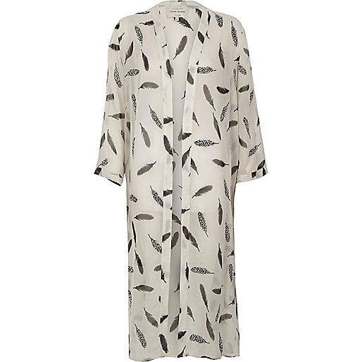 river island gold platform sandals,Shop Online At jacques-vertuk Cream feather print kimono Kimonos Tops women