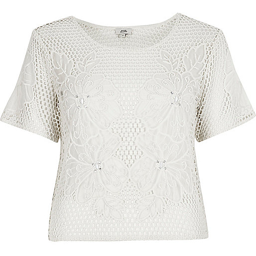 jacques-vertuk Cream floral crochet T-shirt 704571 women Tops Crop Tops / Bralets