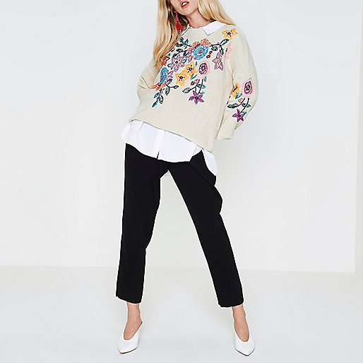 river island damen jeans,jacques-vertuk Online Uk Cream floral embroidered sweater Sweaters Knitwear women