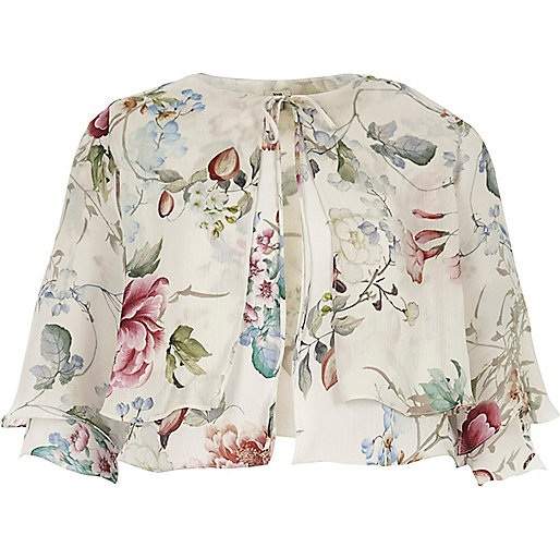 jacques-vertuk Cream floral print bolero 703563 women Coats / Jackets