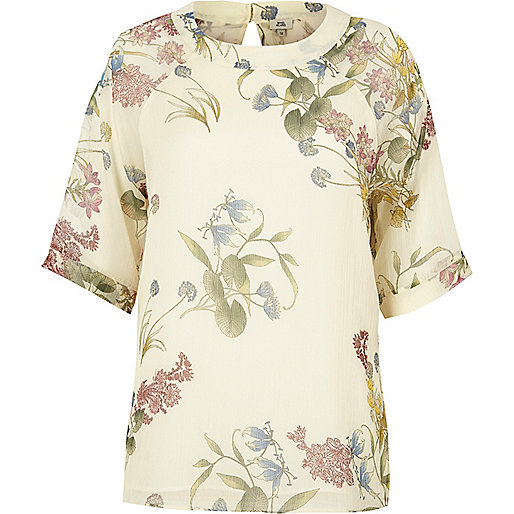 ladies coats river island sale,jacques-vertuk Stores Europe Cream floral print chiffon T-shirt Occasionwear Sale women