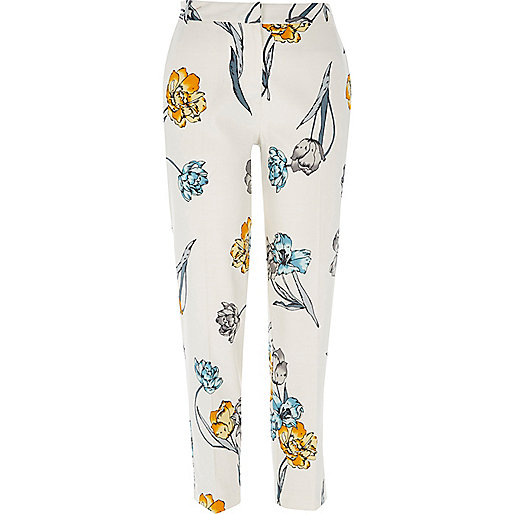 jacques-vertuk Cream floral print cigarette pants 706093 women Trousers