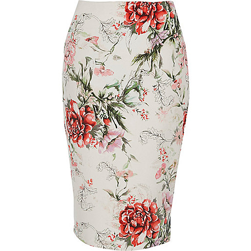 animal print dress river island,jacques-vertuk Stores Cream floral print pencil midi skirt women 704734