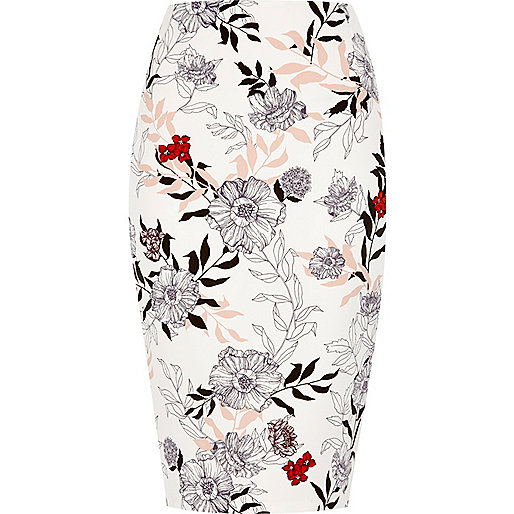 jacques-vertuk Cream floral print pencil skirt 707540 women Skirts Midi Skirts