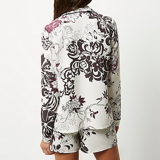 river island beige jacket,jacques-vertuk Sale Cream floral print shirt jacket women 689493