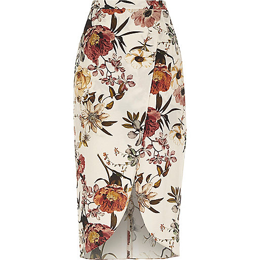 river island blue purse,jacques-vertuk UK Cream floral print wrap front midi skirt women 706593