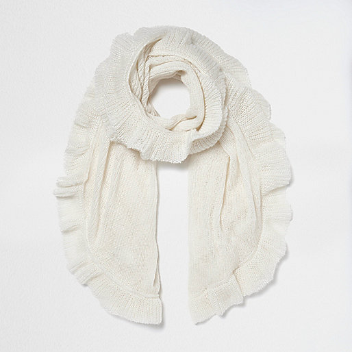 jacques-vertuk Cream frill hem knit scarf 703440 women Accessories Scarves