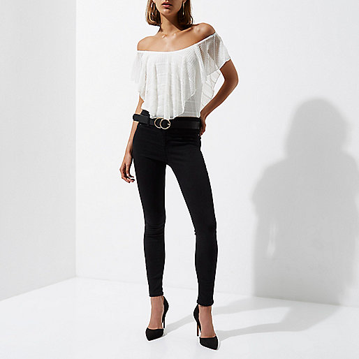 river island westfield white city,jacques-vertuk Stores Cream frill overlay bardot top women 707012