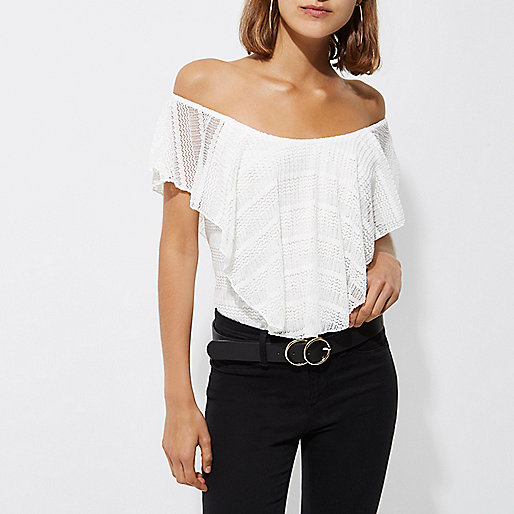 river island black boots sale,jacques-vertuk Ladies Clothes Cream frill overlay bardot top Bardot / Cold Shoulder Tops Tops women