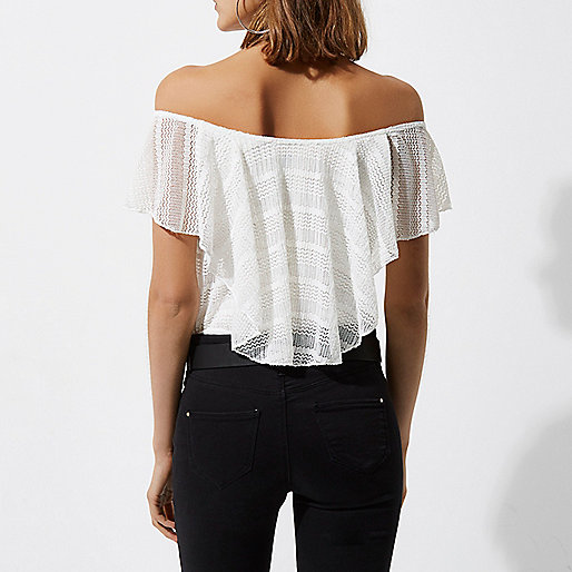 river island westfield white city,jacques-vertuk Stores Cream frill overlay bardot top women 707012