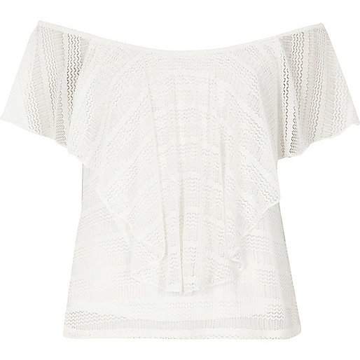 river island westfield white city,jacques-vertuk Stores Cream frill overlay bardot top women 707012