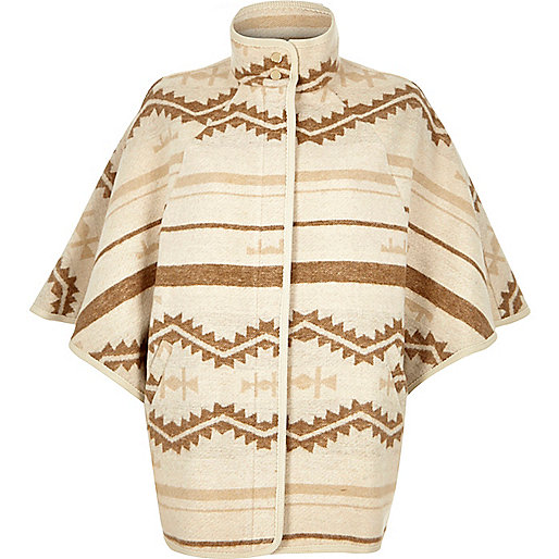 jacques-vertuk Cream geo pattern wool blend cape 680418 women Coats / Jackets