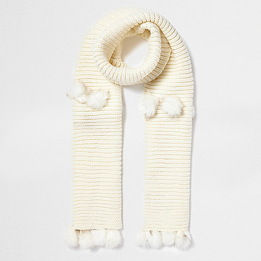 jacques-vertuk Cream knit pom pom scarf 691964 women Accessories